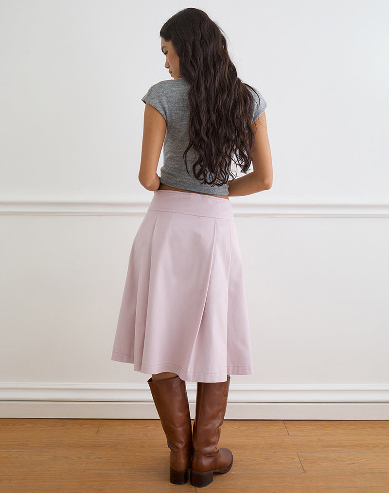 Image of Babete Pleat Midi Skirt in Cotton Twill Soft Pink