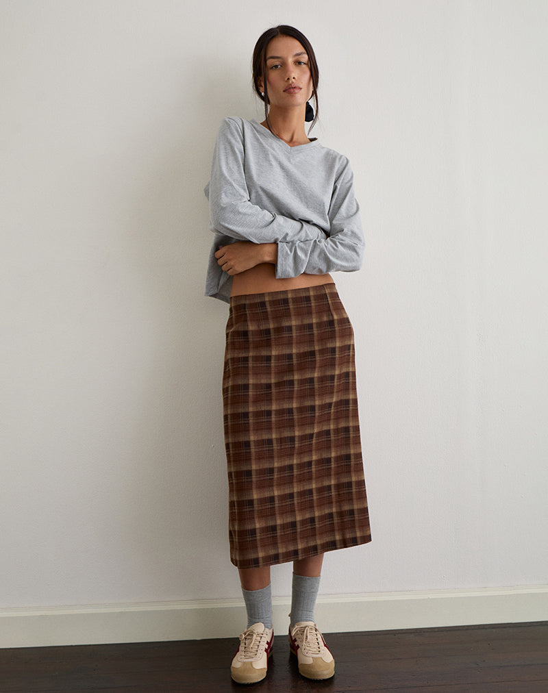 Image of Badria Midi Skirt in Tartan Brown Red