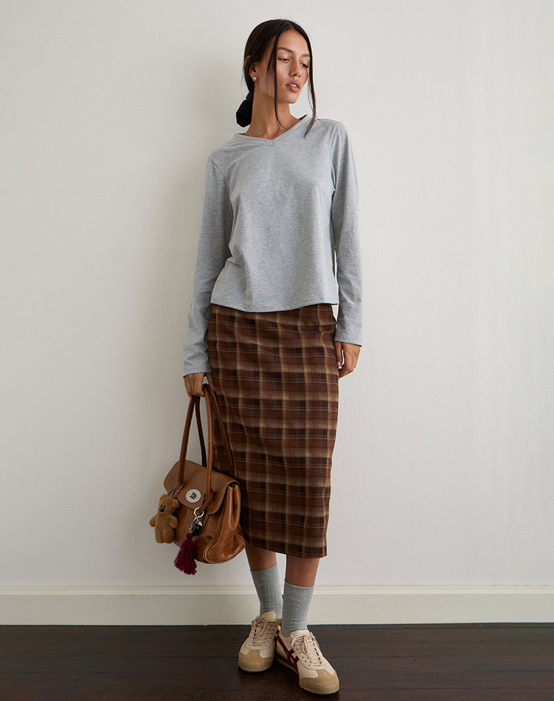Image of Badria Midi Skirt in Tartan Brown Red