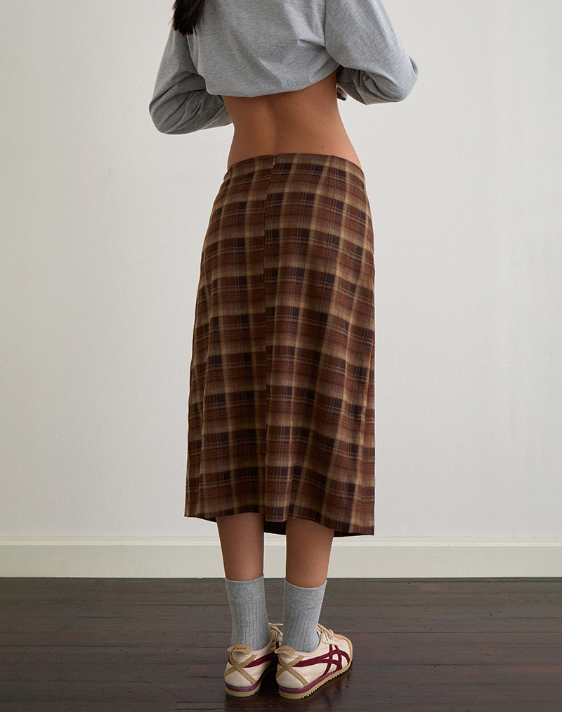 Image of Badria Midi Skirt in Tartan Brown Red