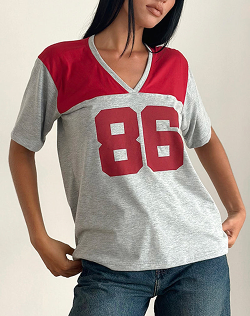 Image of Balap Oversized Top in Grey Marl and Adrenaline Red with '98' Emb