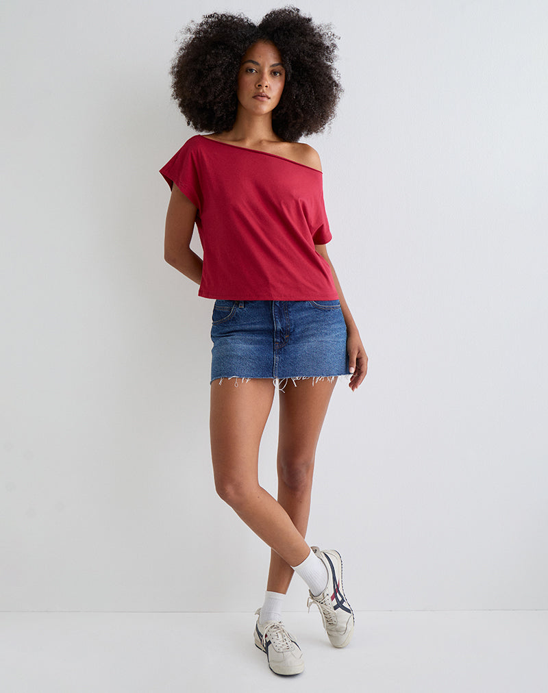 Image of Balia Asymmetric Short Sleeve Basic Top in Adrenaline Red
