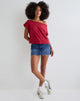 Image of Balia Asymmetric Short Sleeve Basic Top in Adrenaline Red