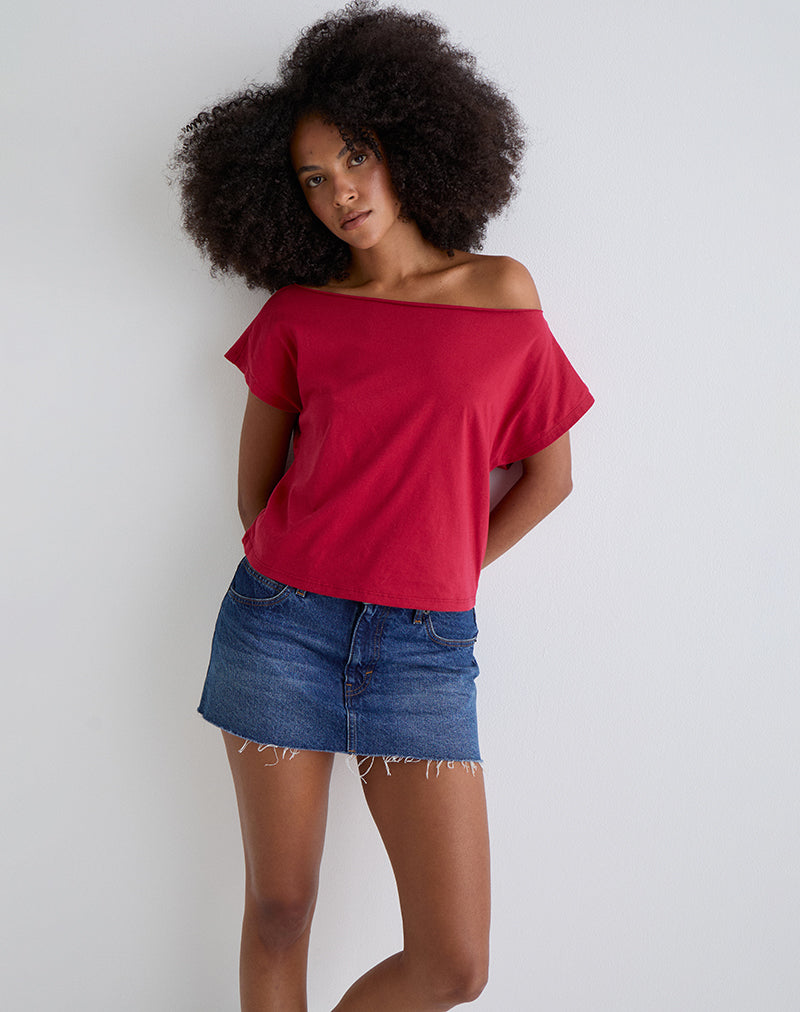 Image of Balia Asymmetric Short Sleeve Basic Top in Adrenaline Red