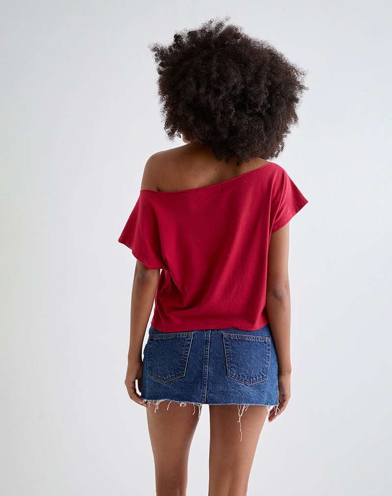 Image of Balia Asymmetric Short Sleeve Basic Top in Adrenaline Red