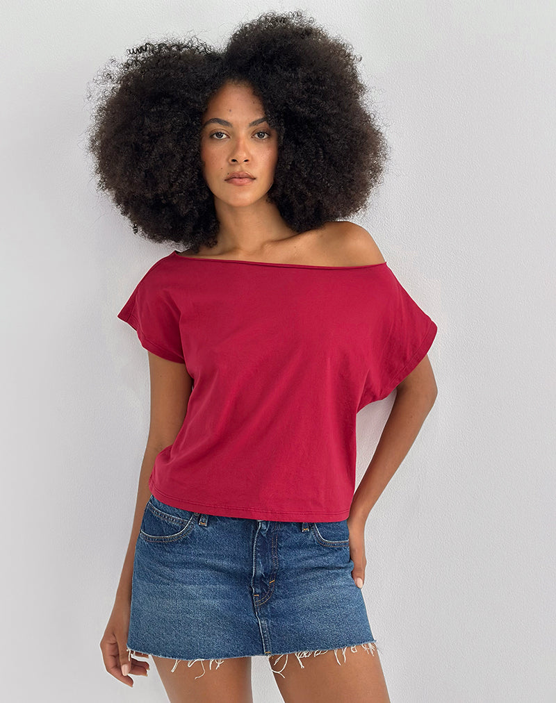 Image of Balia Asymmetric Short Sleeve Basic Top in Adrenaline Red