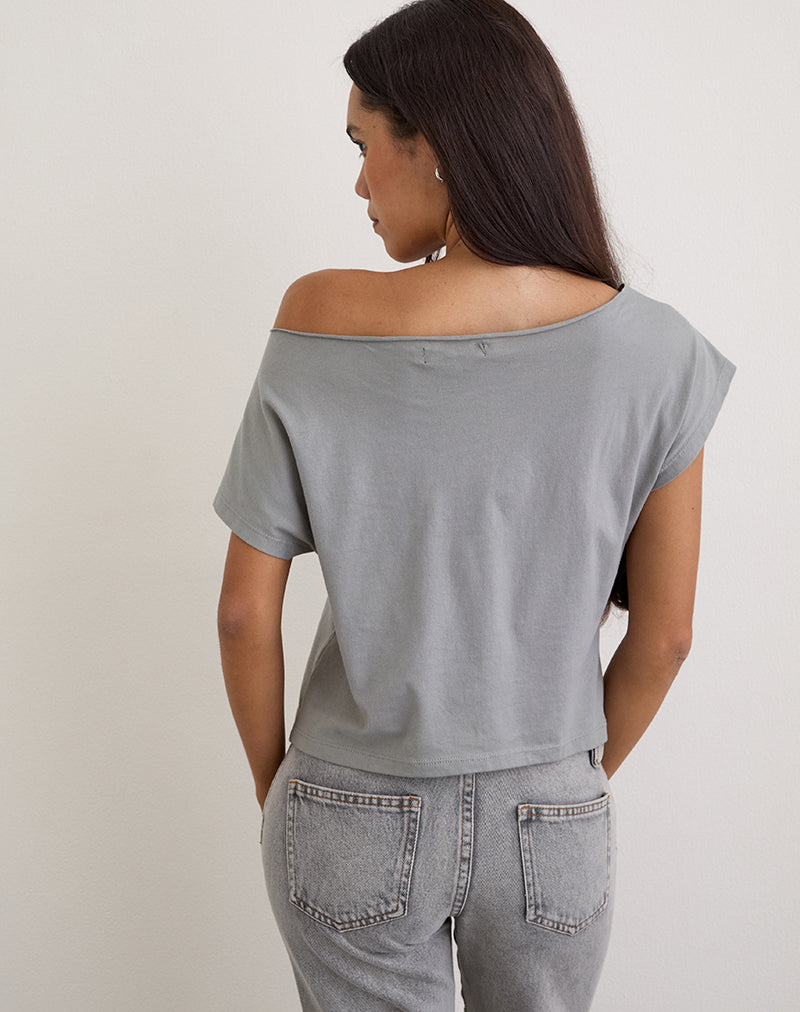 Image of Balia Asymmetric Short Sleeve Basic Top in Grey with Blurred Rose Print