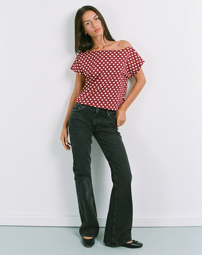 Image of Balia Asymmetric Short Sleeve Top in Polka Wine