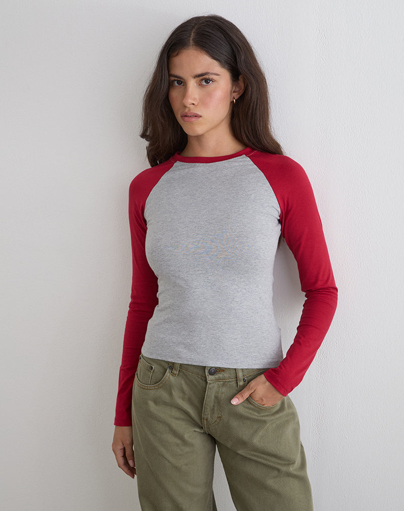 Grey Marl Adrenaline Red Combination Long Sleeve Top | Balqis ...