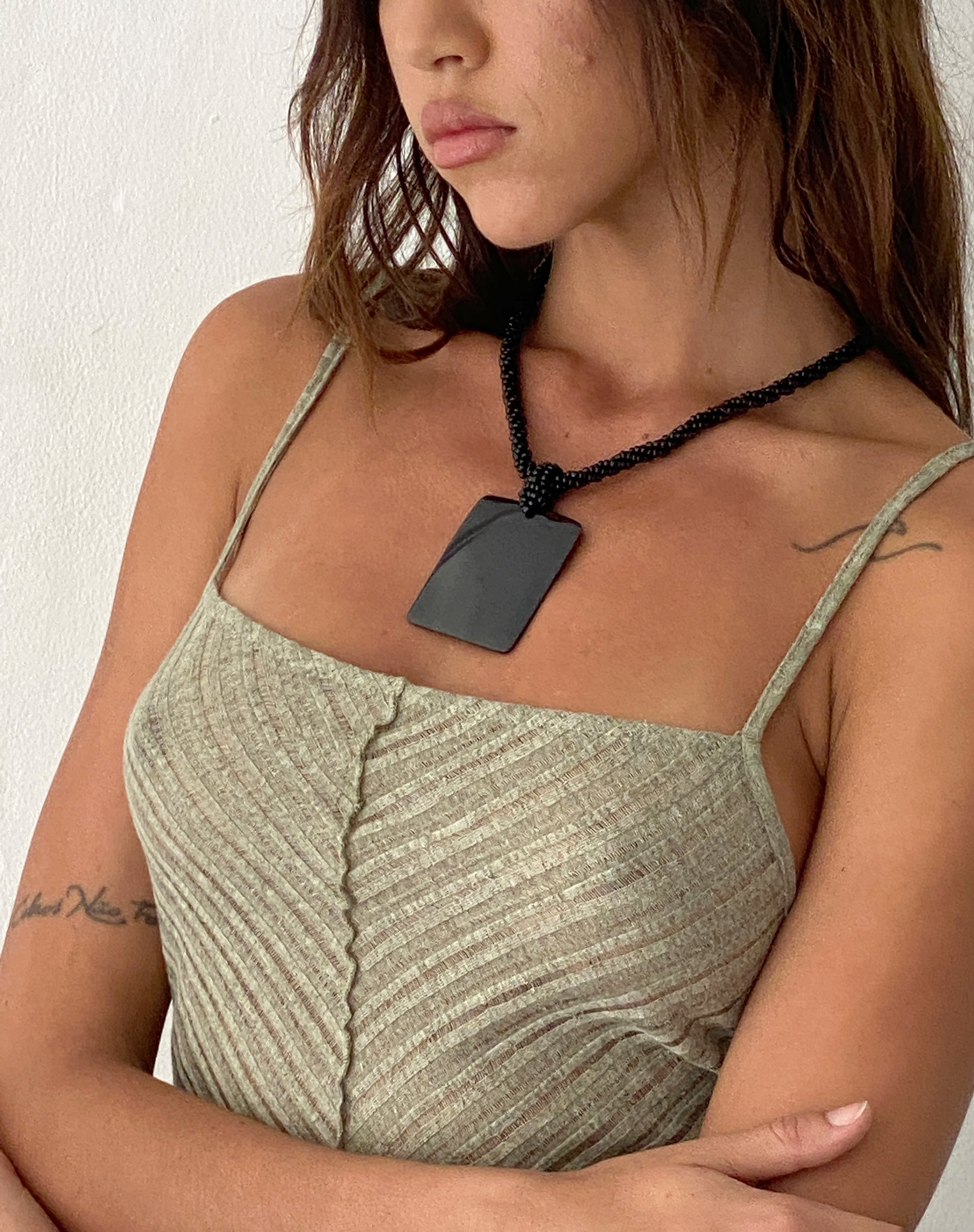 image of Bara Necklace with Black Rectangle Pendant