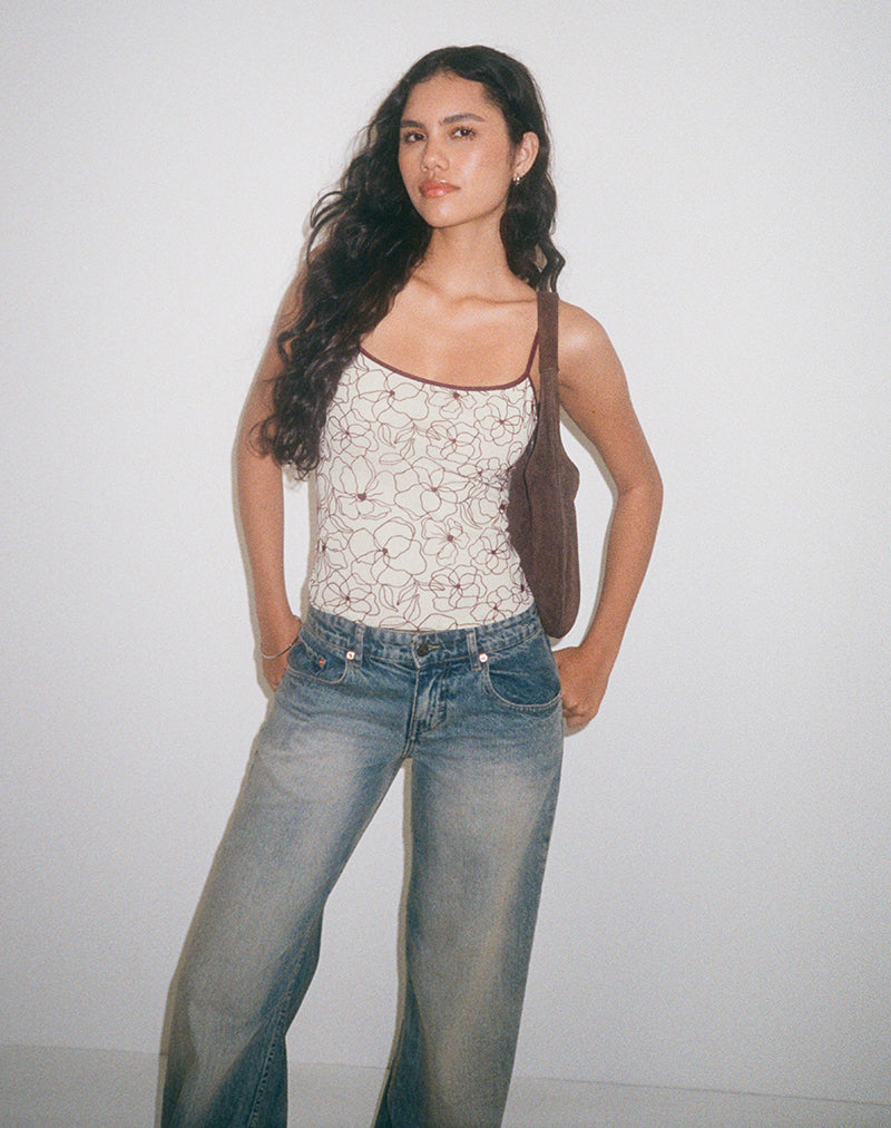 Image of Barlyn Cami Top in Line Flower Cream