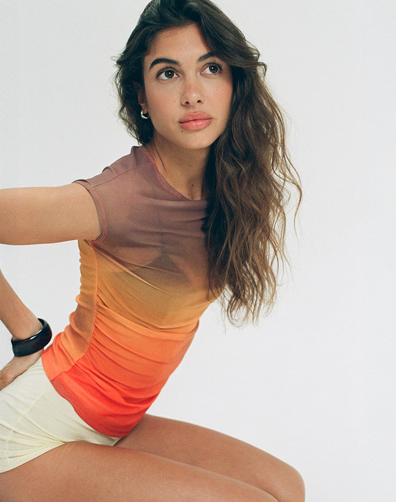 Bastille Top in Mesh Printed Orange Sunset