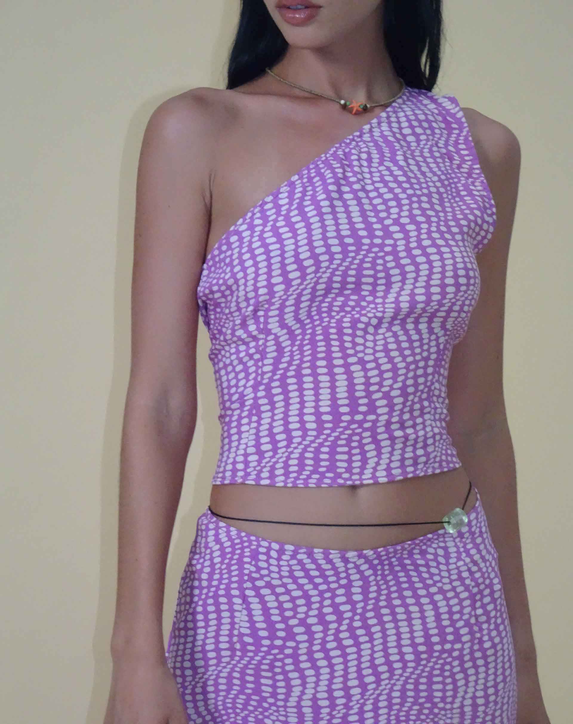 Image of Bayan One Shoulder Top in Wavy Polka Purple