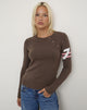 Image of Belani Jumper in Knit Brown and Duo Stripe Pink with "7" Motif