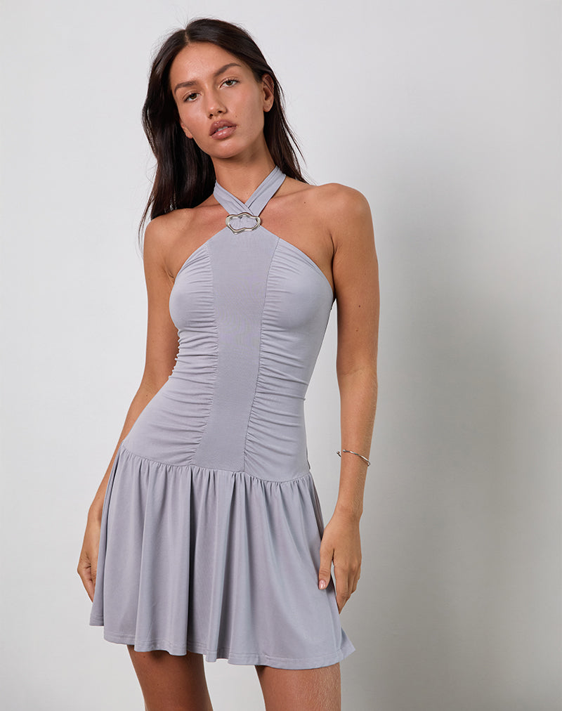 Image of Belasar Mini Dress in Cupro Lilac Grey