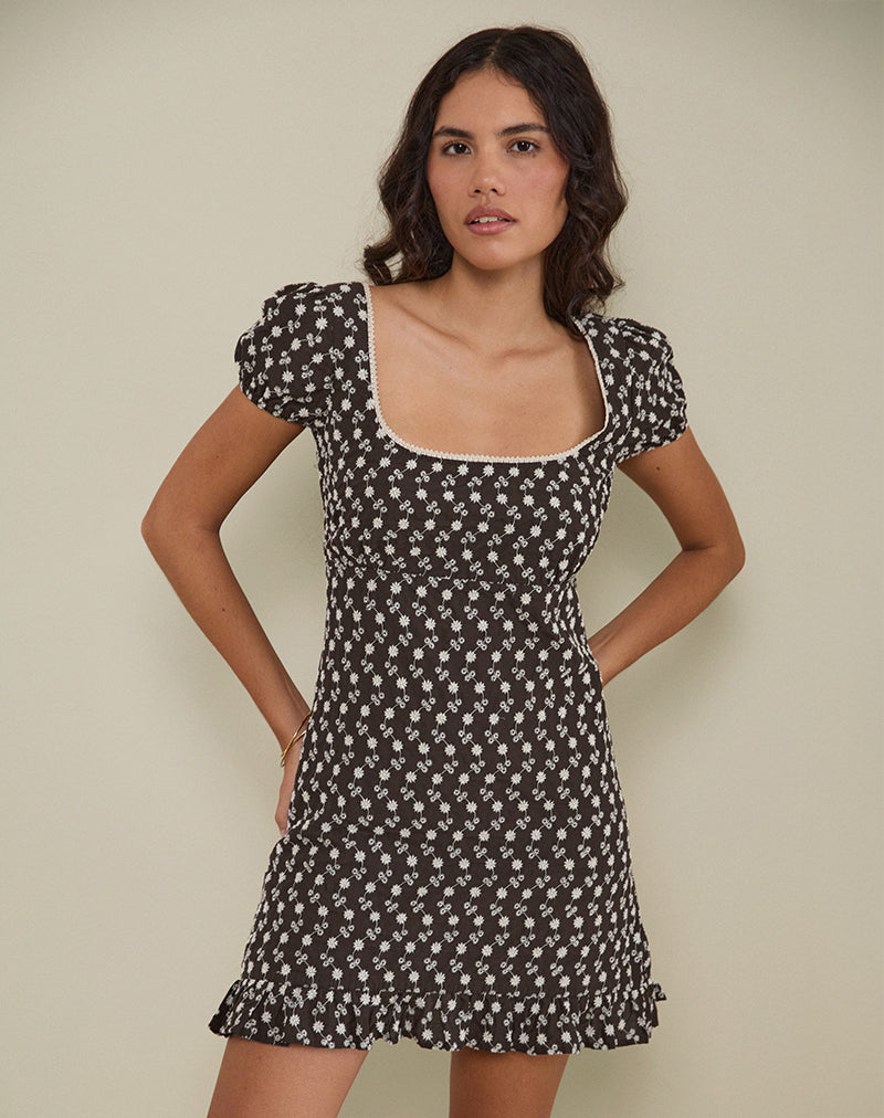 Image of Bella Mini Tea Dress in Floral Broderie Brown