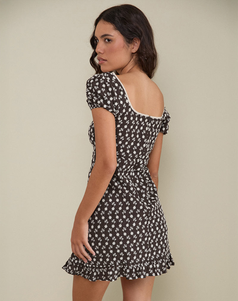 Image of Bella Mini Tea Dress in Floral Broderie Brown