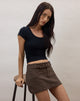 Image of Belted Mini Skirt in Chocolate Brown