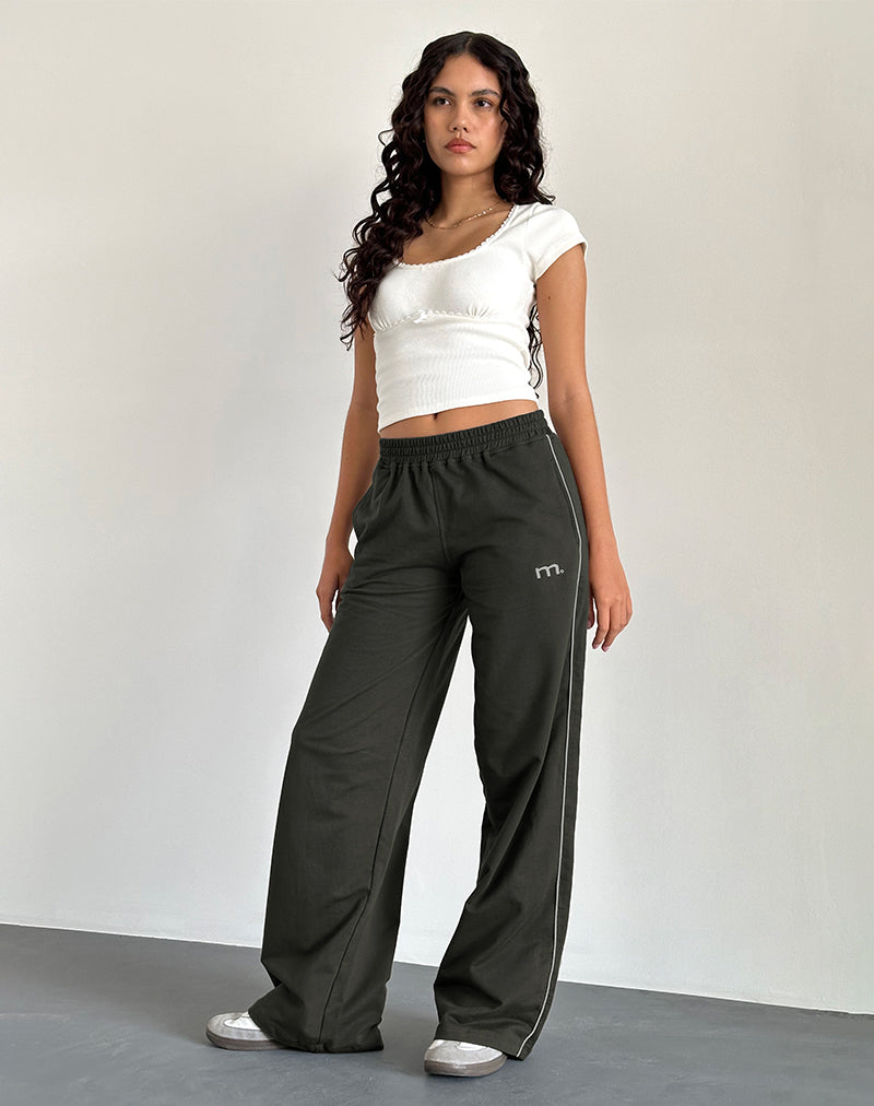 Benton Wide Leg Jogger in Olive with 'M' Embroidery