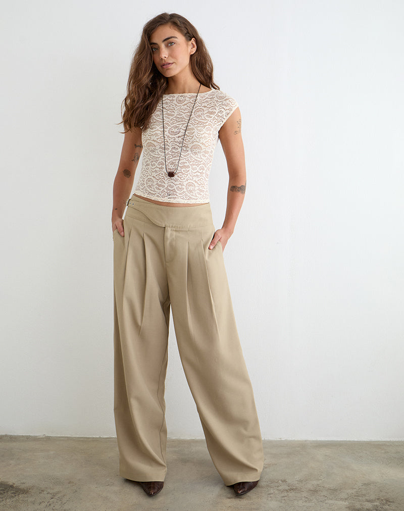 Berdine Wide Leg Trouser in Tailoring Beige