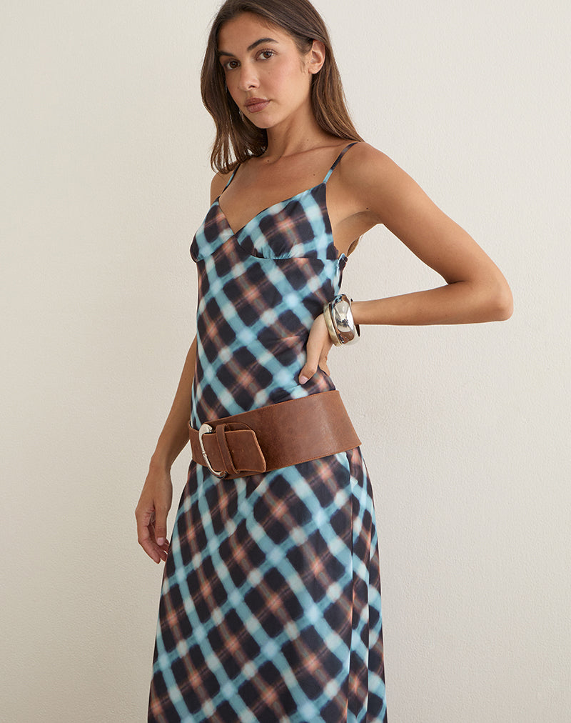 Image of Bianna Dress in Chiffon Black and Blue Hazy Check