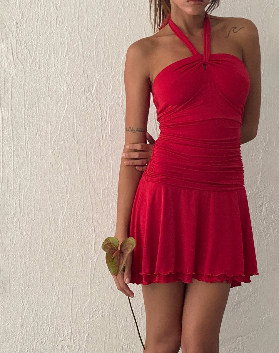 Red Bandeau Halterneck Mini Dress | Bibi – motelrocks.com
