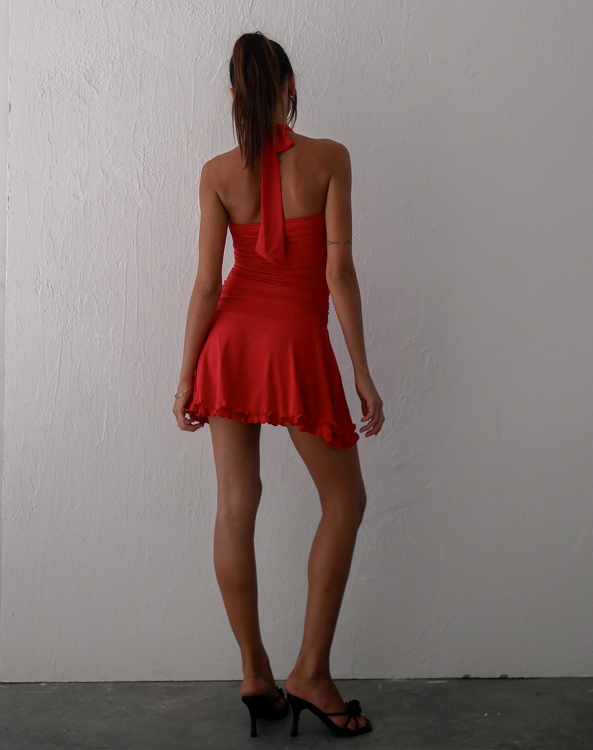 Image of Bibi Bandeau Halterneck Mini Dress in Red