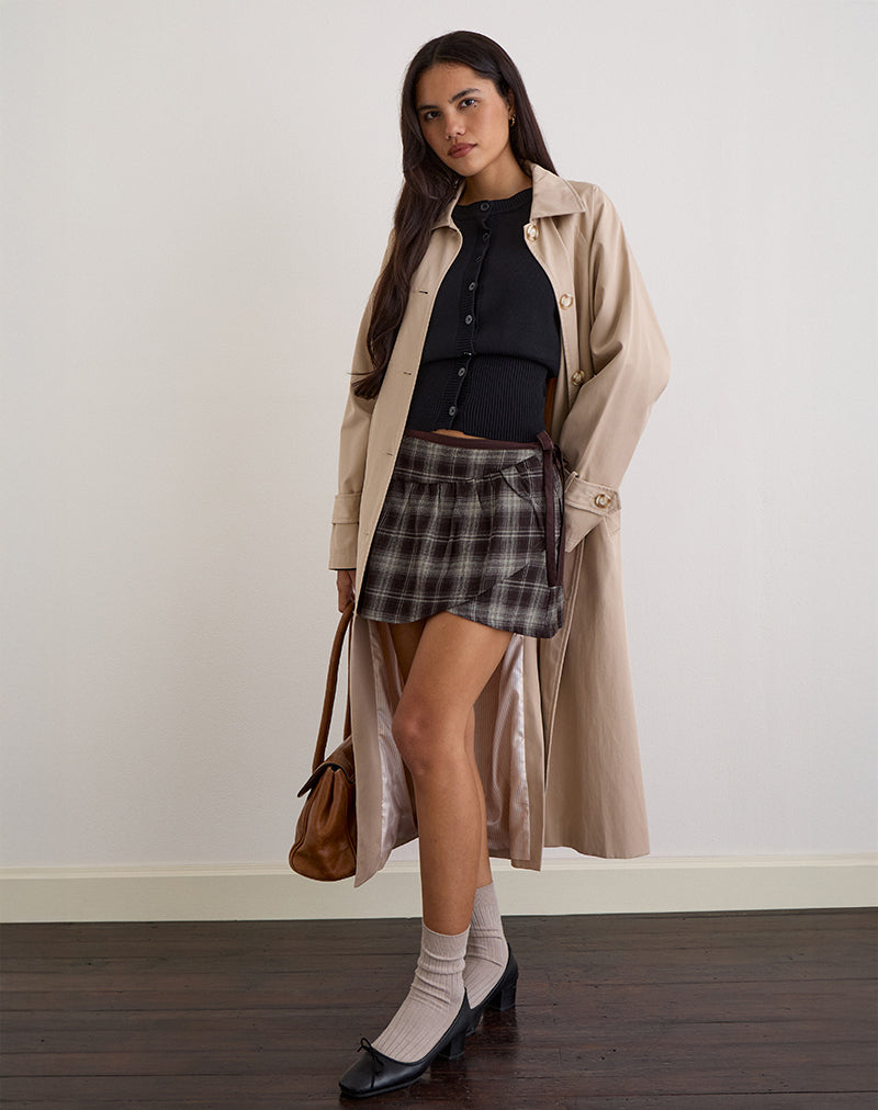 Billa Wrap Mini Skirt in Grey Check