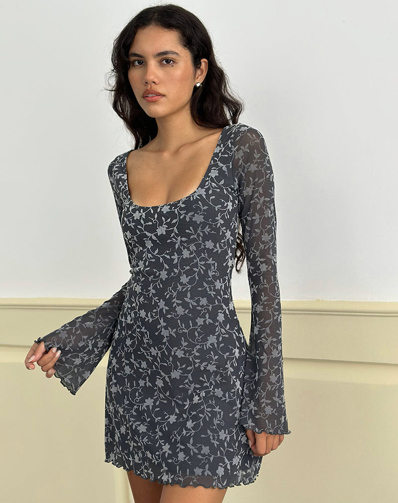 Image of Bindara Mini Dress in Pretty Petal Flock Dark Grey