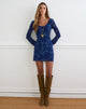 Image of Bindara Mini Dress in Navy with Midnight Leaf Flock