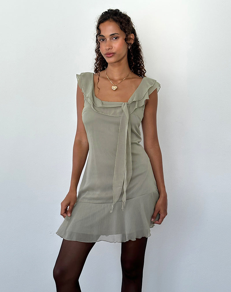 Binita Mini Dress In Chiffon Olive