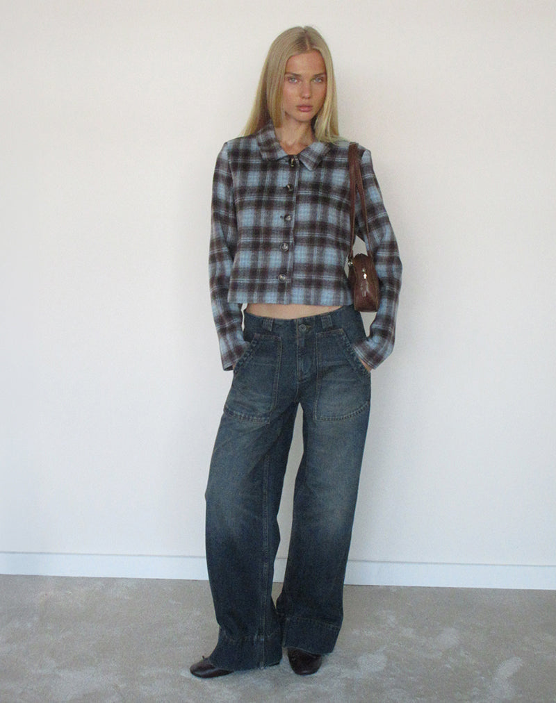 Image of Bintari Jacket in Wool Blue and Brown Check