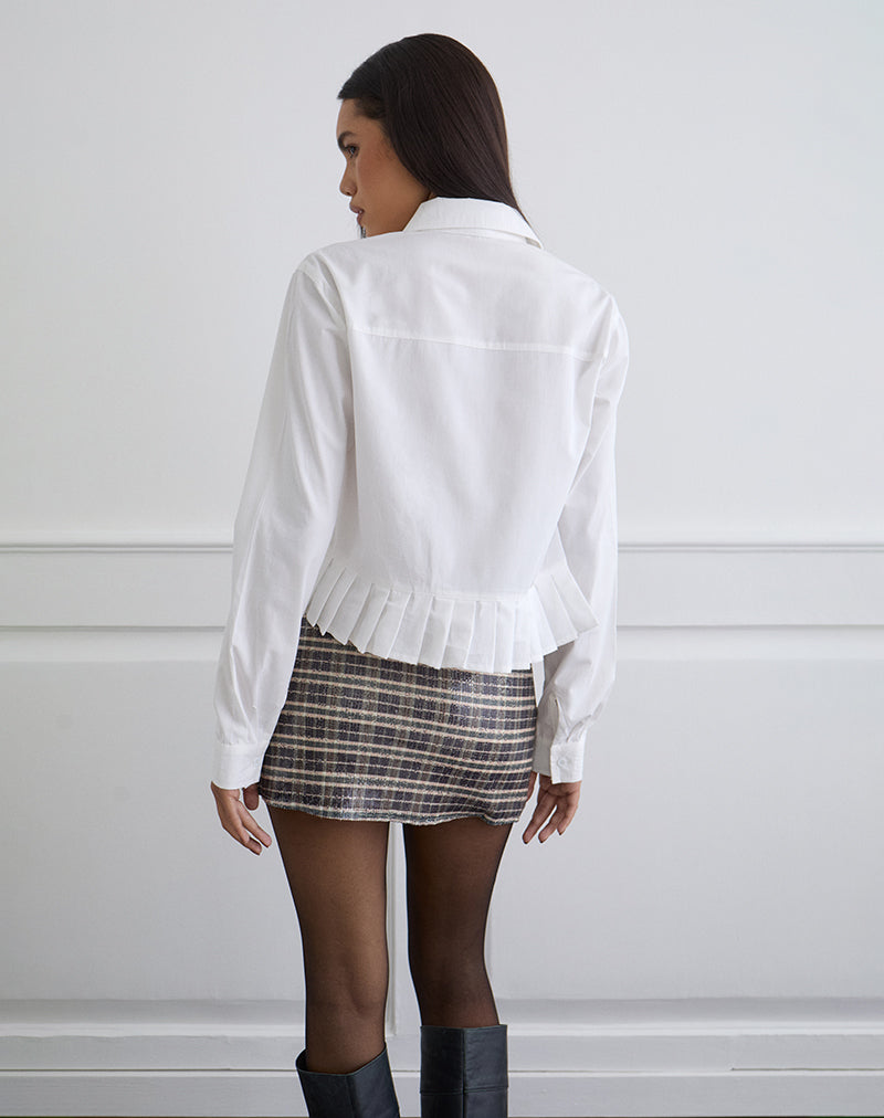 Image of Bisian Pleated Hem Shirt in Poplin White