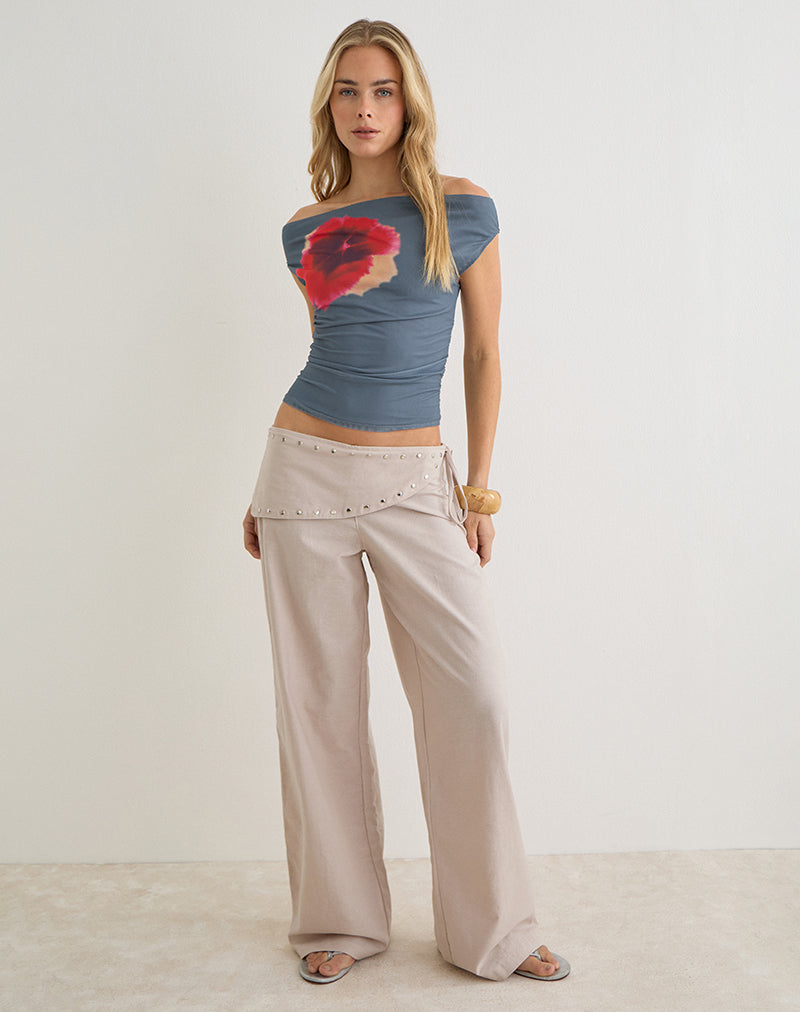 Image of Doka Trouser in Stone Linen with Studs Trim