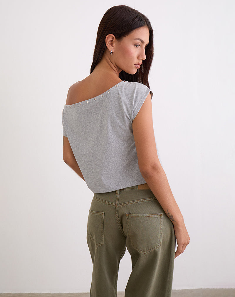 Image of Bizzy Top with Studded Neckline in Grey Marl