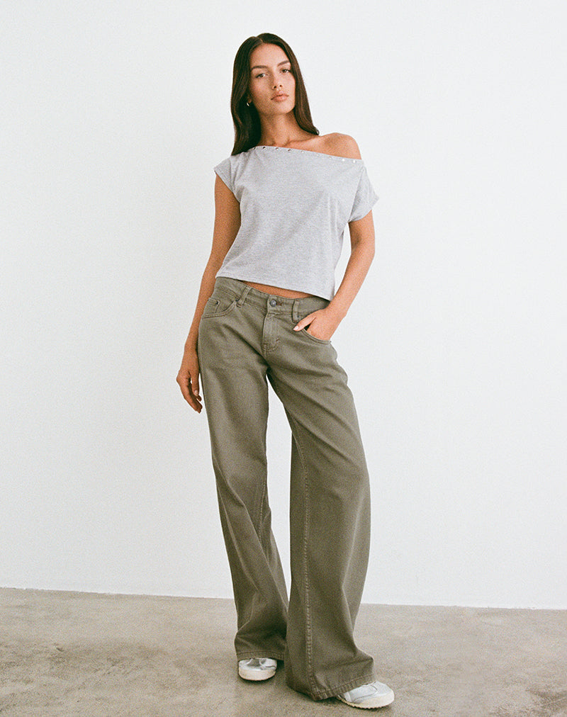 Image of Bizzy Top with Studded Neckline in Grey Marl