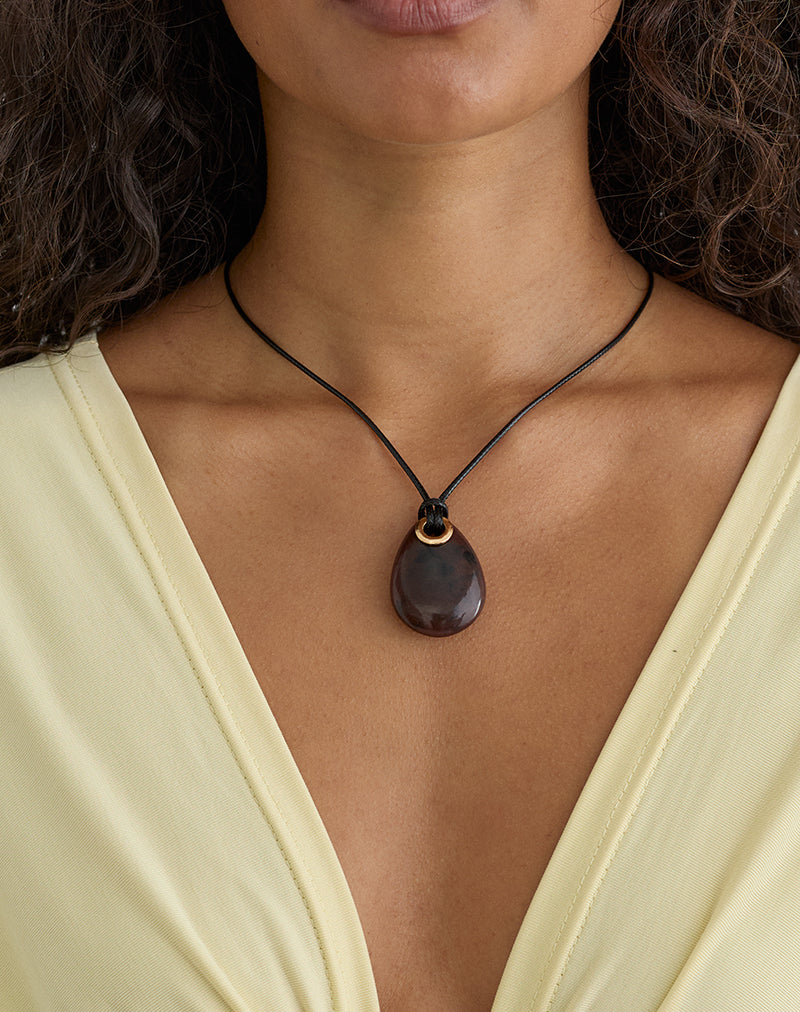 Black Cord Necklace with Oval Pendant