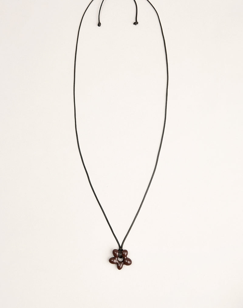 Image of Black Wrap Cord Necklace with Acrylic Flower