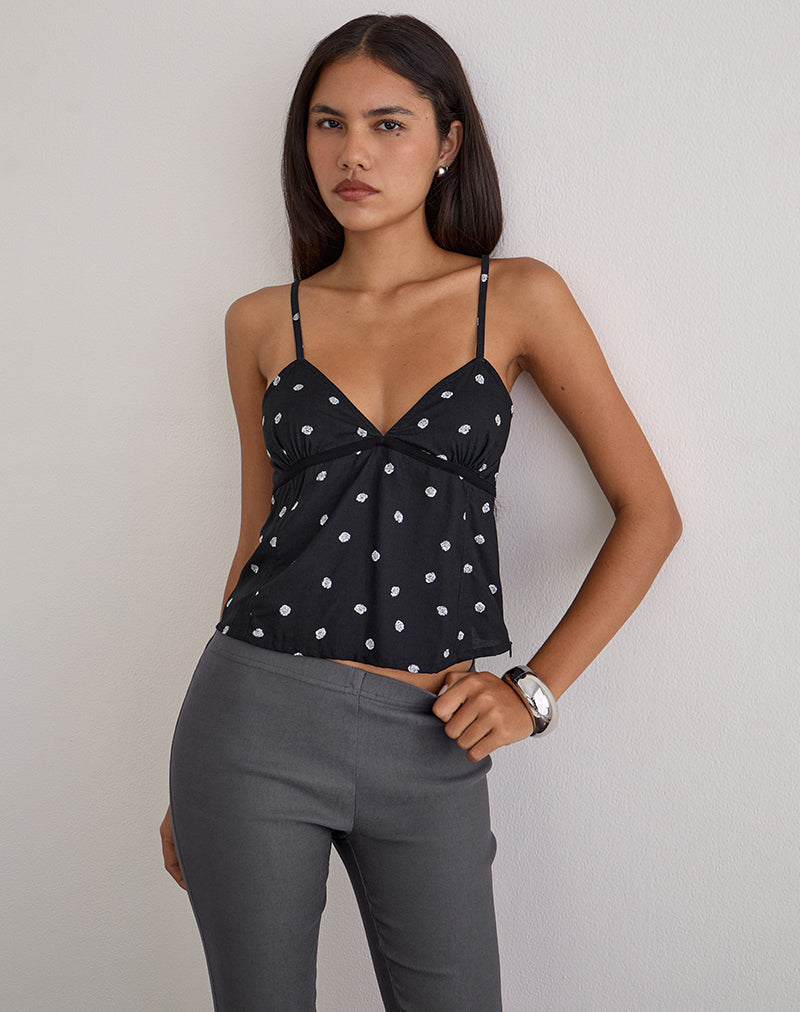 Image of Bluesa Cami Top in Ditsy Rose Black