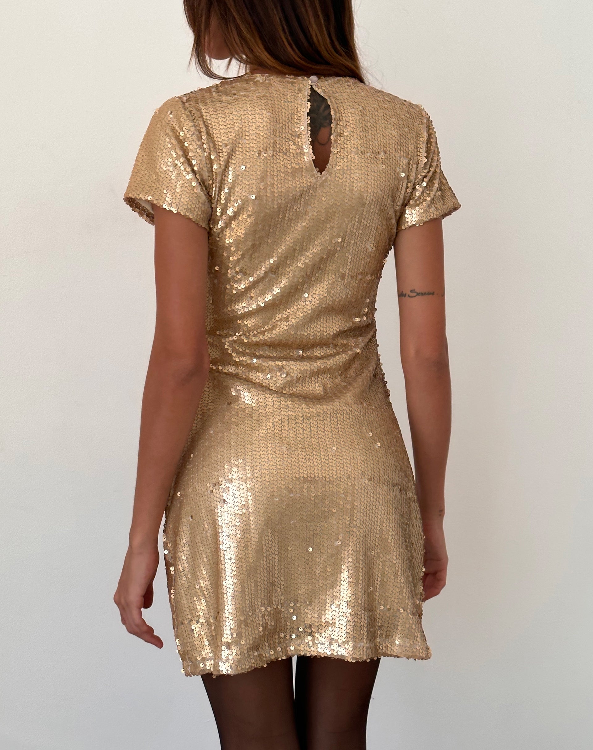 Short sleeve clearance gold sequin dress