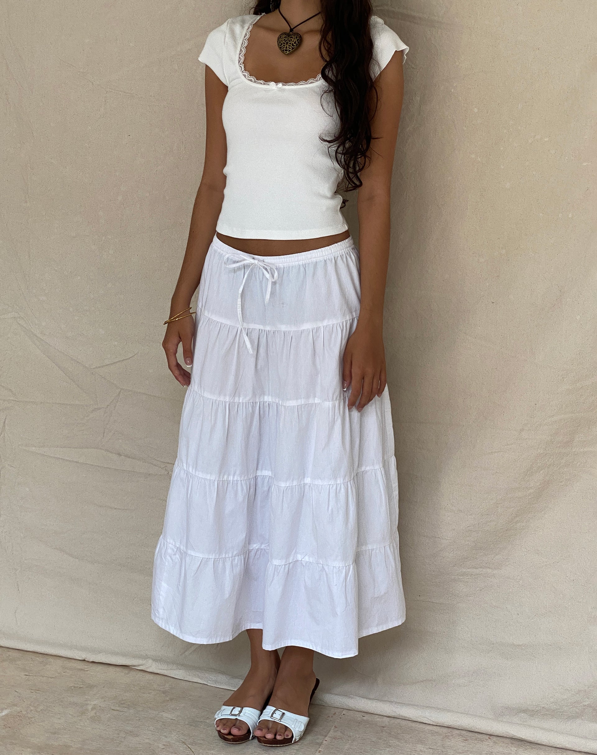 Image of Bovillo Lace Trim Tee in Ribbed Off White
