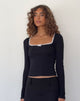 Image of Bovita Long Sleeve Top in Black with Off White Trim