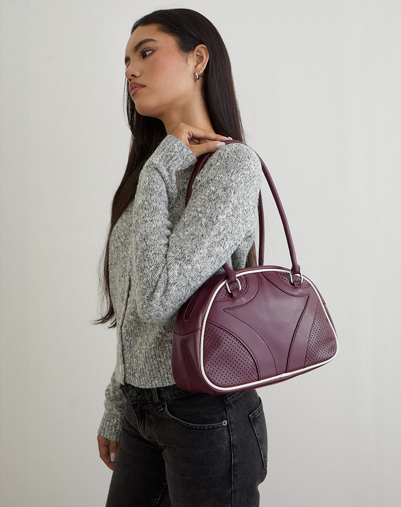Image of Bowler Bag in Cream and Burgundy