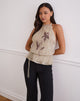 Image of Brienne Top in Light Gold Shimmer with Slim Flower Print
