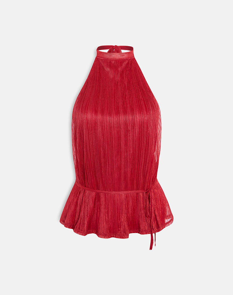 Image of Brienne Top in Shimmer Plisse Red