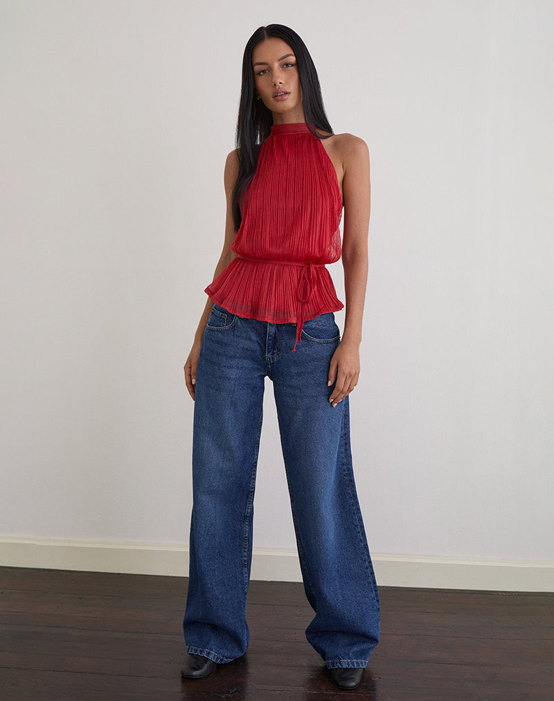 Image of Brienne Top in Shimmer Plisse Red