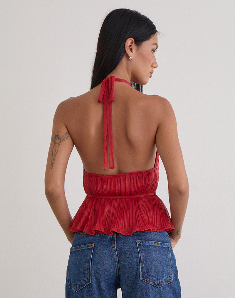 Image of Brienne Top in Shimmer Plisse Red
