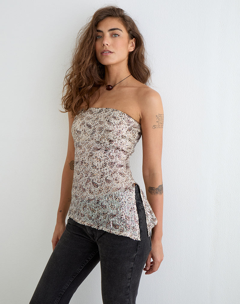 Image of Brilia Bandeau Top in Paisley Sequin Gold