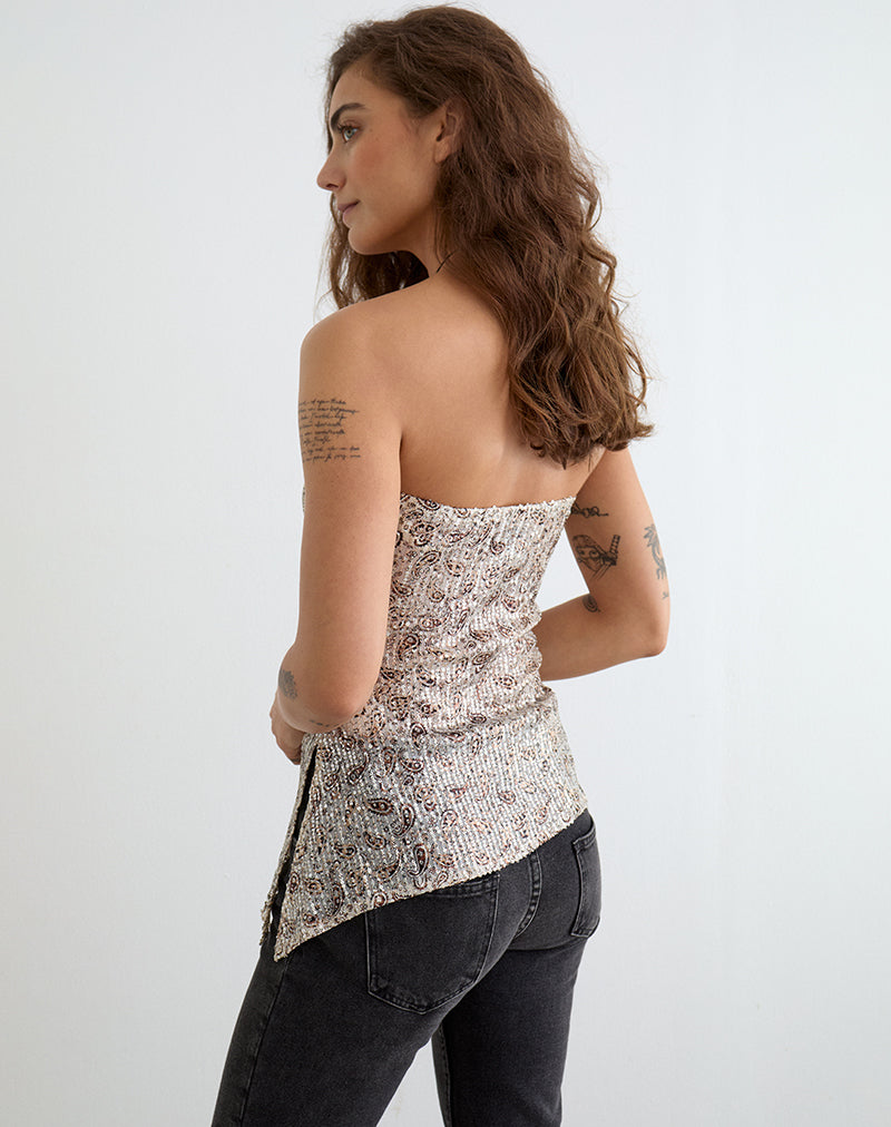Brilia Bandeau Top in Paisley Sequin Gold