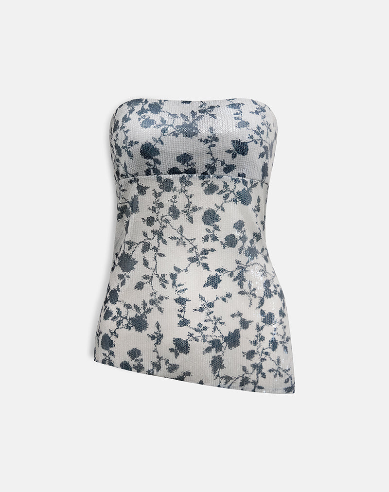 Image of Brilia Bandeau Top in Sequin Flower Grey